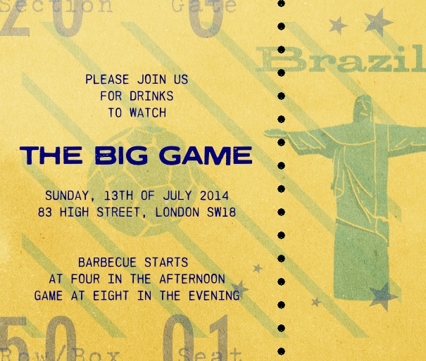 Gelbe Online Einladungskarte zum Ansehen der Weltmeisterschaft im Brasilien-Motto.