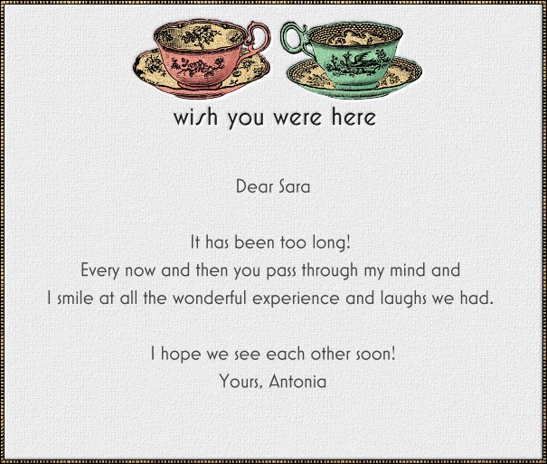 Online Grußkarte mit Text Wish you were here.