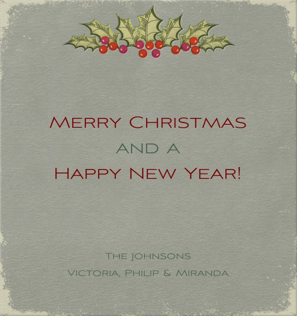 Graue hochkant Weihnachtskarte online mit Weihnachtsdekoration.