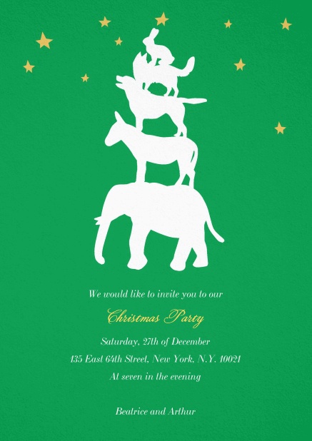 Green Christmas invitation card with Bremer town magicians designed by La Familie Green.
