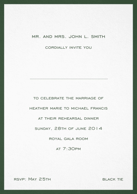 Invitation card with border including a dotted line for name of recipient.