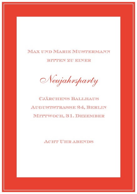Online Klassische Einladungskarte mit breitem Rahmen. Erhältlich in verschiedenen Farben. Rot.