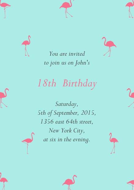 Online invitation with pink flamingos for 18th birthday.