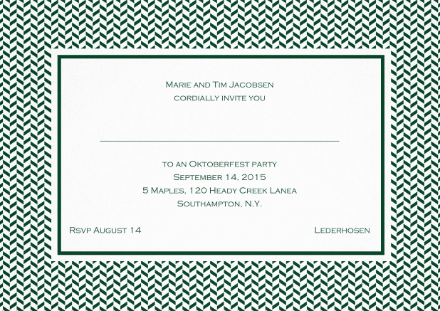 Classic invitation with thin waves frame, editable text and line for personal addressing. Green.