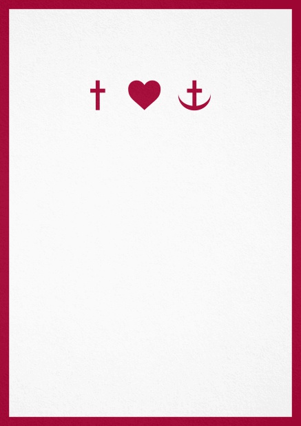 Klassische Einladungskarte zur Konfirmation, Heiligen Erstkommunion oder Taufe mit Christlichen Symbolen in mehreren Farben. Rot.