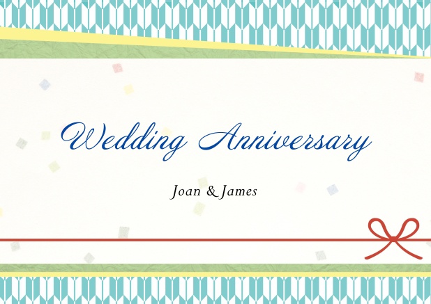 Online Einladungskarte zum Hochzeitstag mit bunten Designelementen.