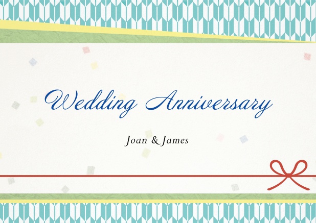 Wedding anniversary invitation card with colorful top and bottom.