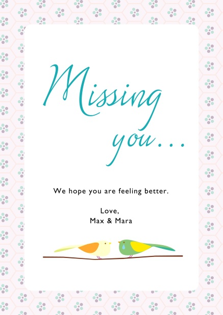 Online Missing you card with two beautiful birds