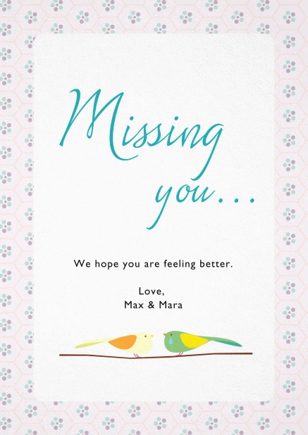 Missing you card with two beautiful birds