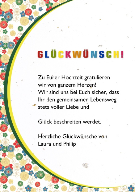 Online Glückwünsche schicken mit dieser schönen Karte mit bunten Blumen.