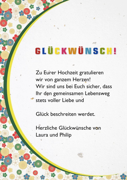 Glückwünsche schicken mit dieser schönen Karte mit bunten Blumen.