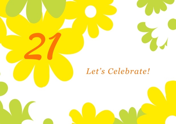 Online Einladungskarte zum Geburtstag mit editierbarer Zahl und bunten Blumen.