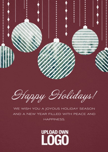 Corporate Christmas card with Christmas Balls as photos, text and logo option.