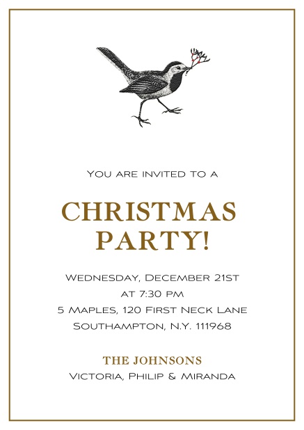Online Christmas party invitation with Rudolph the Red Nose Reighdeer and red frame Brown.