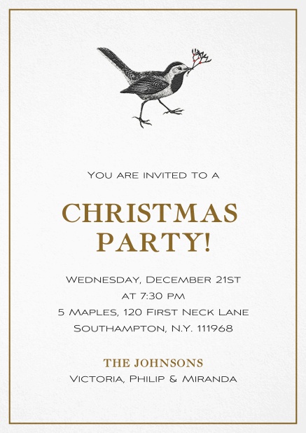 Christmas party invitation with Christmas bird and red frame Brown.