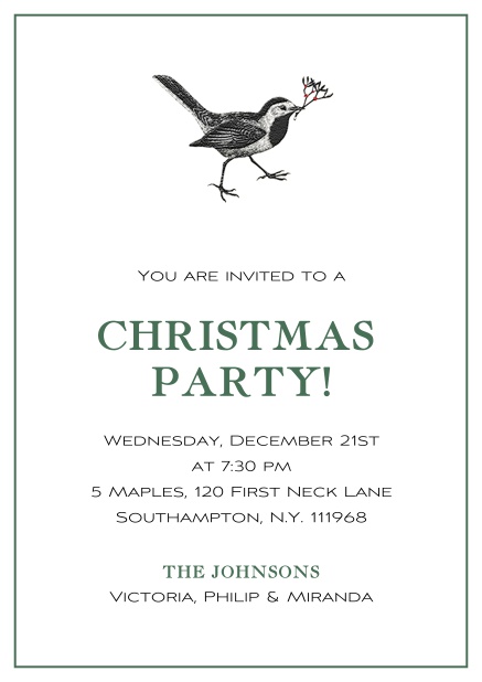 Online Christmas party invitation with Rudolph the Red Nose Reighdeer and red frame Green.