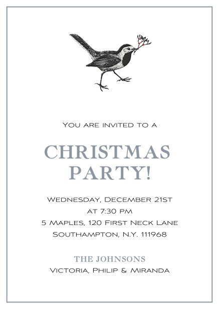 Online Christmas party invitation with Rudolph the Red Nose Reighdeer and red frame Grey.
