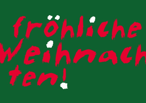 Online Schicke Weihnachtskarte mit gestaltetem Fröhliche Weihnachten und Schneebällen über den "i's". Grün.