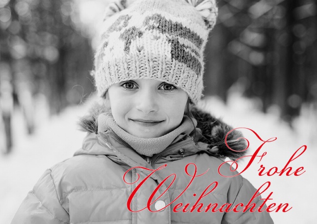 Online Foto Weihnachtskarte mit illustriertem Frohe Weihnachten Text. Grün.