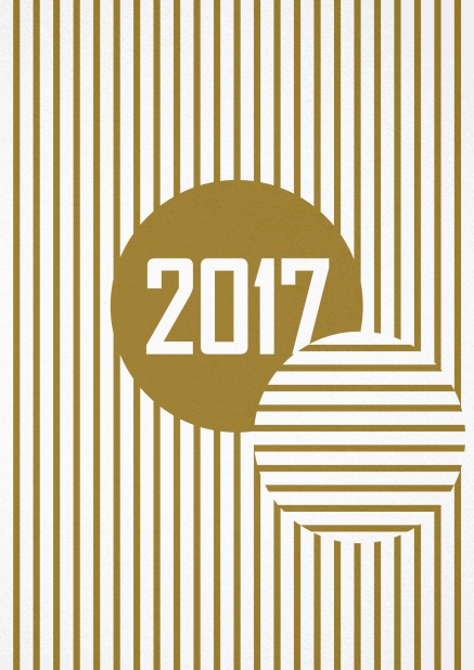 Goldene Silvestereinladungskarte mit einer großen 2017 auf der Vorderseite. Beige.