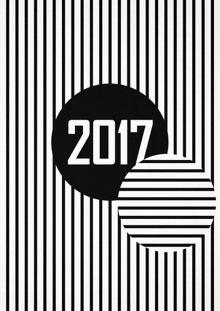 Golden Invitation card with a large 2017 on the front. Black.