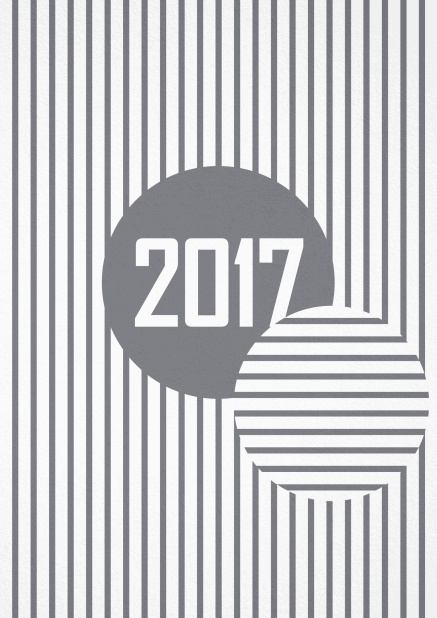 Golden Invitation card with a large 2017 on the front. Grey.