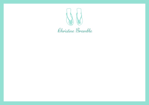Personalizable online note card with flip flops and frame in various colors. Green.