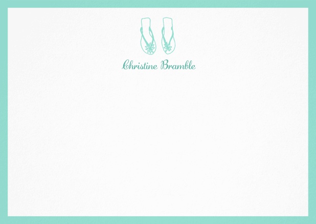 Personalizable note card with flip flops and frame in various colors. Green.