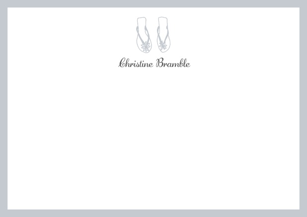 Personalizable online note card with flip flops and frame in various colors. Grey.