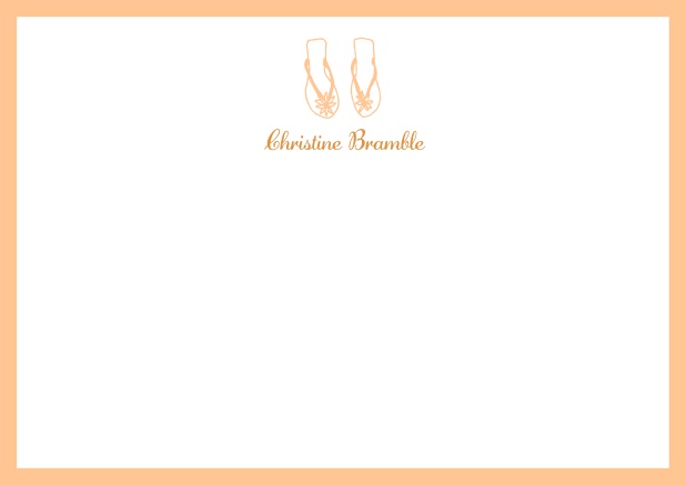 Personalizable online note card with flip flops and frame in various colors. Orange.