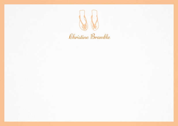 Personalizable note card with flip flops and frame in various colors. Orange.