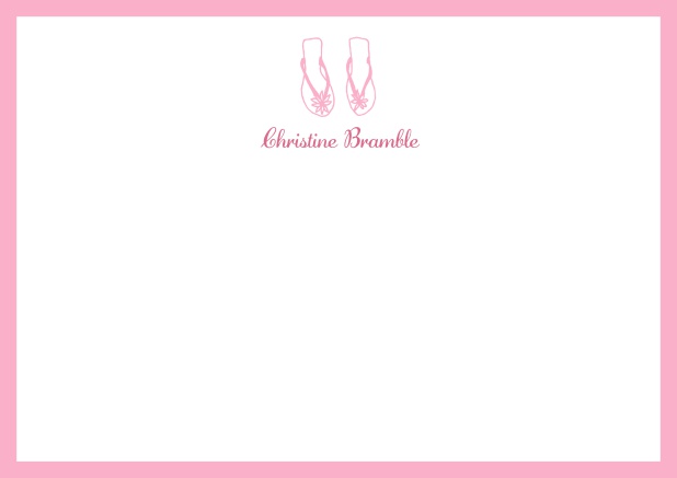 Gestalbare online Briefkarte mit illustrierten Flip Flops und Rahmen in verschiedenen Farben. Rosa.