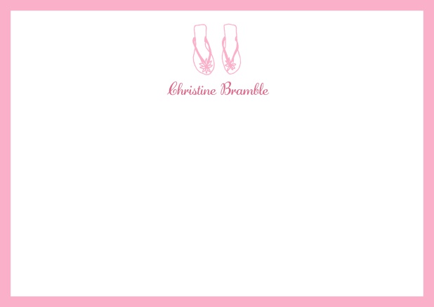 Personalizable online note card with flip flops and frame in various colors.