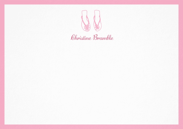 Personalizable note card with flip flops and frame in various colors. Pink.