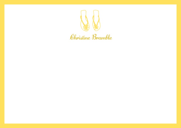 Personalizable online note card with flip flops and frame in various colors. Yellow.
