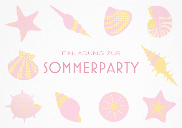 Einladungskarte zur Beach Sommerparty mit 8 Strand-Abbildungen und anpassbarem Text. Rosa.