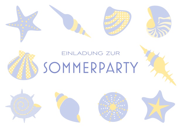 Online Einladungskarte zur Beach Sommerparty mit 8 Strand-Abbildungen und anpassbarem Text. Lila.