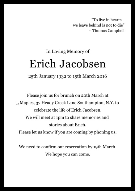 Online Classic Memorial invitation card with black frame Black.