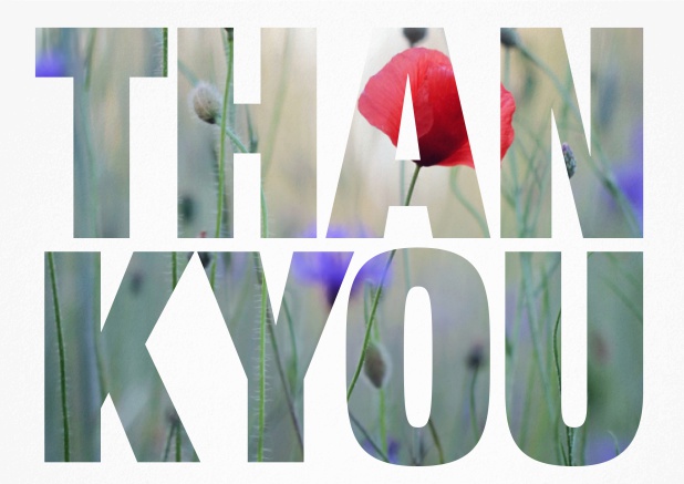 Thank you card with large cut out text THANK YOU for you to upload your own photo.