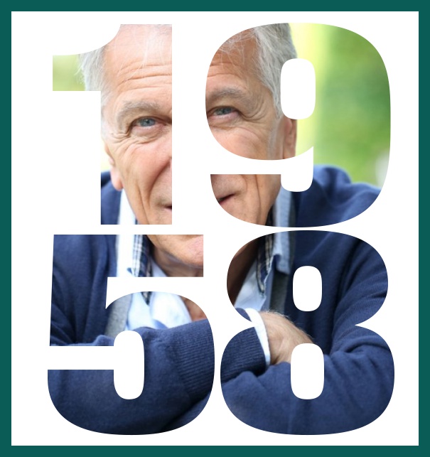1958 geboren gross - Grün - 60. Geburtstag Online Einladungskarte zum 60. Geburtstag in gross hochkant mit ausgeschnittener 1958. Grün.
