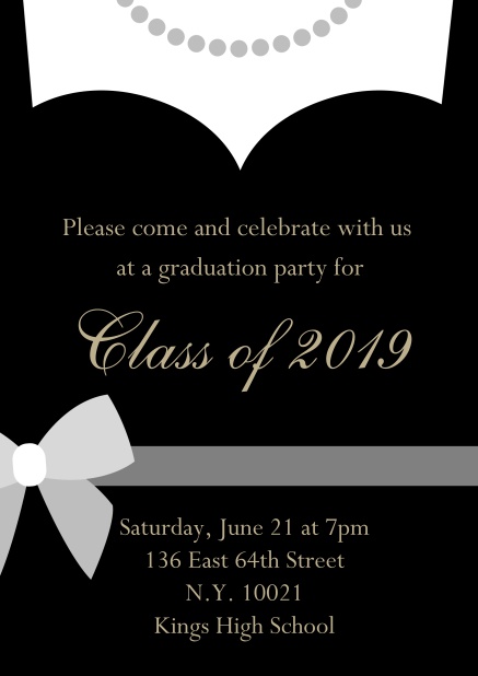 Class of 2019 Dress - Black - Graduation Class of 2019 graduation online invitation card with evening dress and pearls Black.