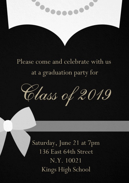 Class of 2019 Dress - Black - Graduation Class of 2019 graduation invitation card with evening dress and pearls Black.