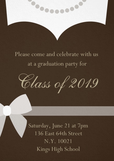 Class of 2019 Dress - Brown - Graduation Class of 2019 graduation invitation card with evening dress and pearls Brown.