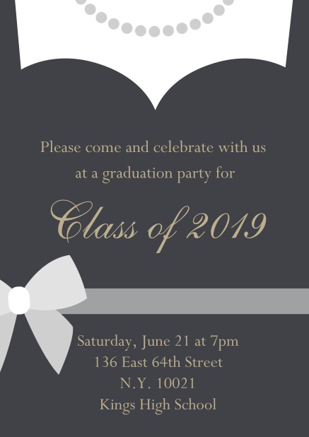 Class of 2019 Dress - Grey - Graduation Class of 2019 graduation online invitation card with evening dress and pearls Grey.