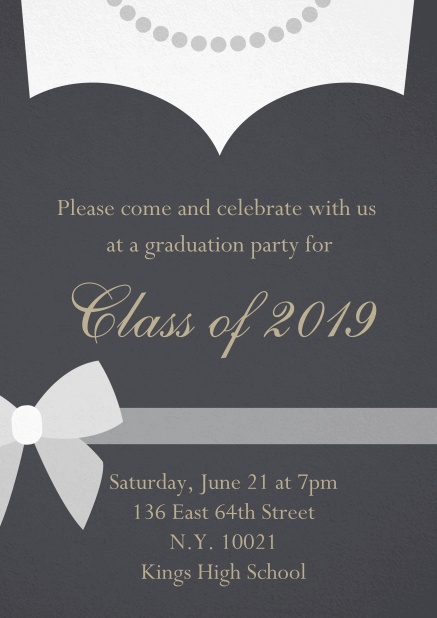 Class of 2019 Dress - Grey - Graduation Class of 2019 graduation invitation card with evening dress and pearls Grey.