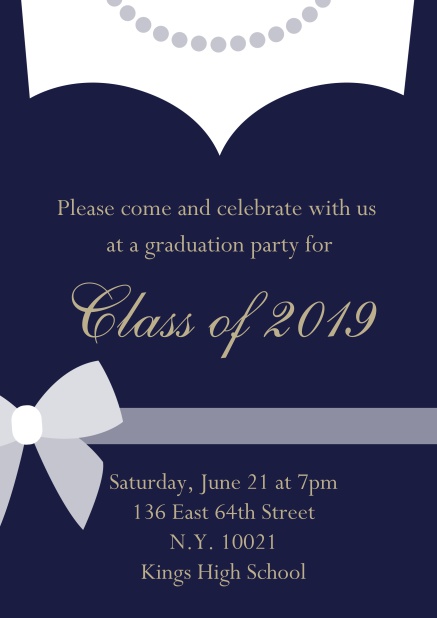 Class of 2019 Dress - Navy - Graduation Class of 2019 graduation online invitation card with evening dress and pearls Navy.