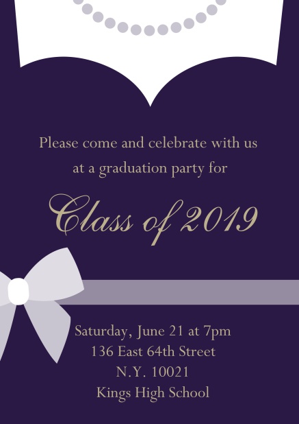 Class of 2019 Dress - Purple - Graduation Class of 2019 graduation online invitation card with evening dress and pearls Purple.