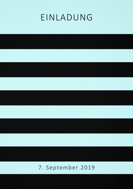 Einladungskarte im Design einer Wespe mit schwarzen Streifen in Ihrer Wunschfarbe. Blau.