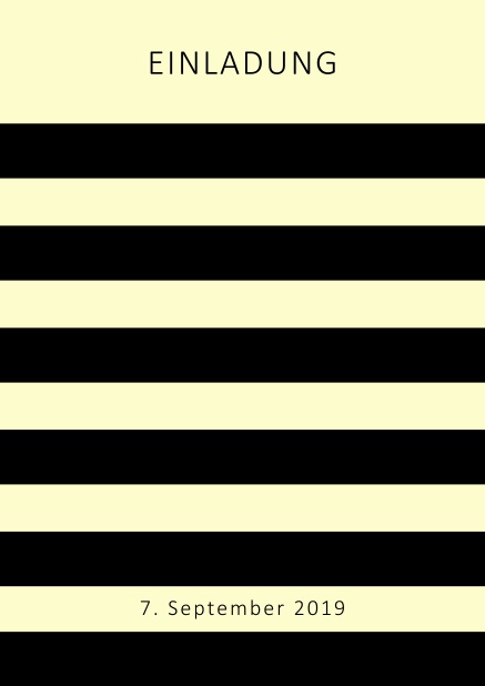 Online Einladungskarte im Design einer Wespe mit schwarzen Streifen in Ihrer Wunschfarbe. Gelb.