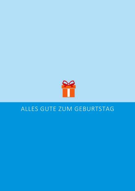 Online Geburtstags-Grusskarte mit orangenem Geschenk Blau.